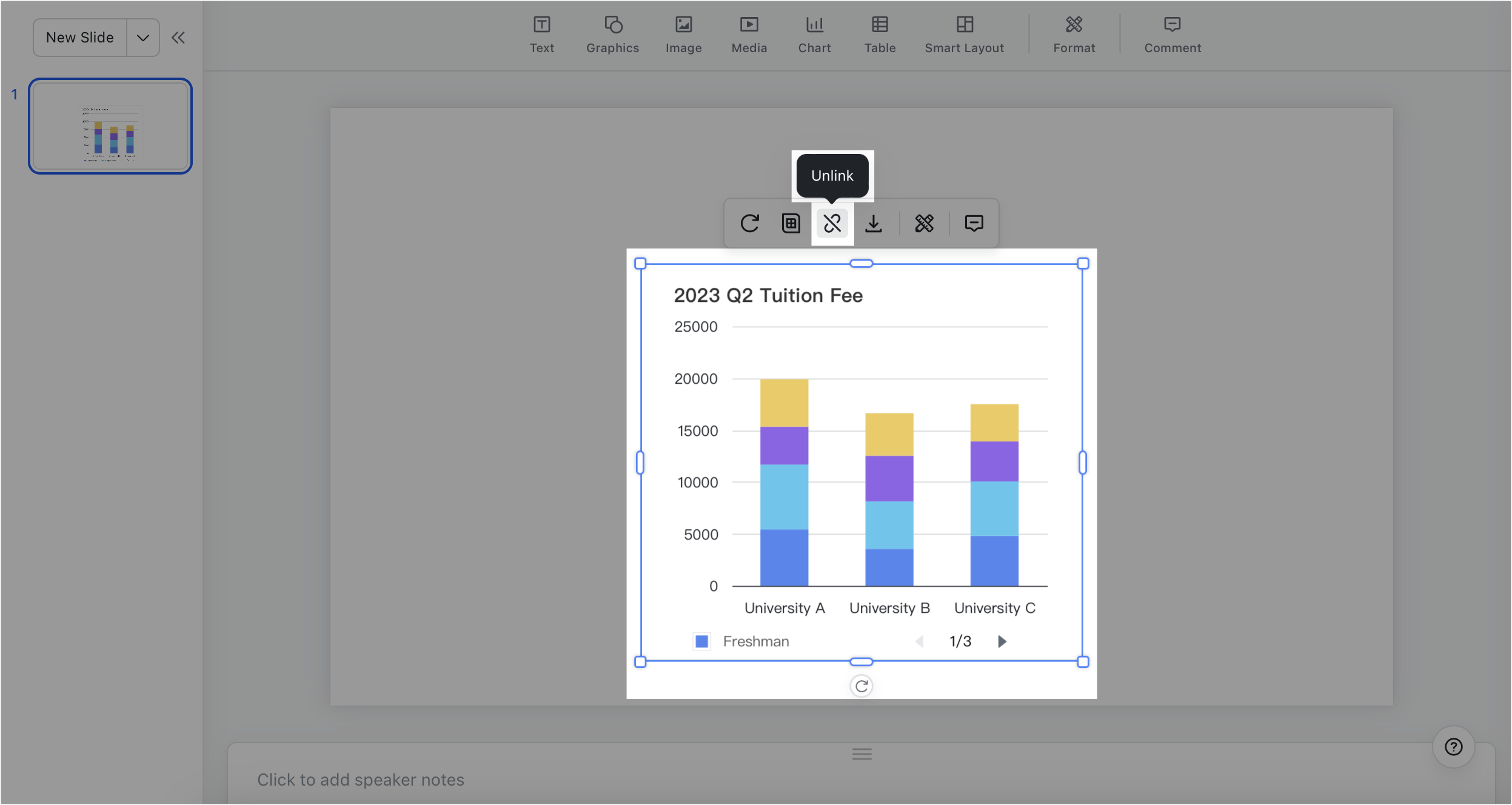 hủy liên kết biểu đồ khỏi bảng tính nguồn